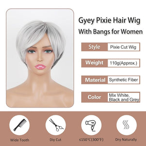 Short Gray Pixie Cut Wigs Salt and Pepper Wigs for Black Women Natural looking Grandma Wig Old Lady Wigs for Older Women Grey Short Synthetic Hair Replacement Wigs - Wigtrends