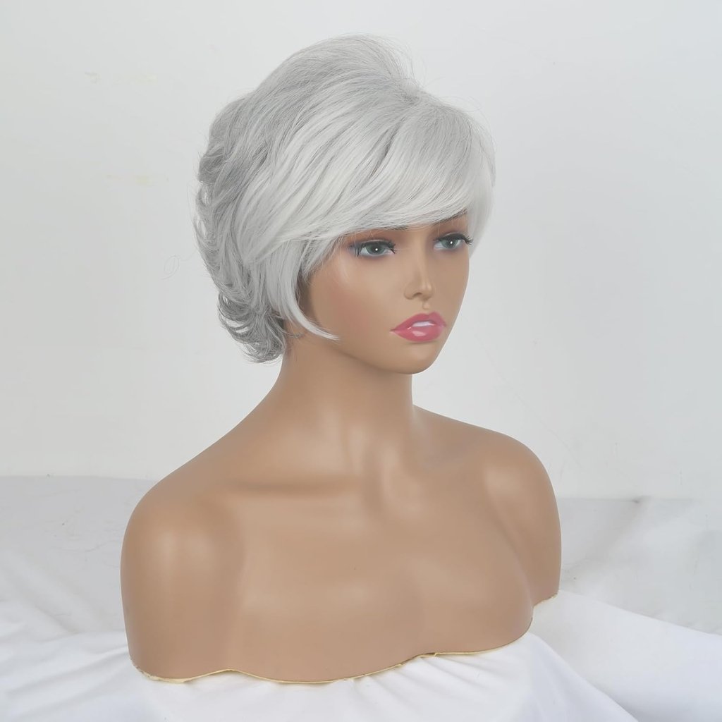 Short Gray Pixie Cut Wigs Salt and Pepper Wigs for Black Women Natural looking Grandma Wig Old Lady Wigs for Older Women Grey Short Synthetic Hair Replacement Wigs - Wigtrends