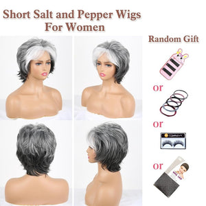 Short Gray Pixie Cut Wigs Salt and Pepper Wigs for Black Women Natural looking Grandma Wig Old Lady Wigs for Older Women Grey Short Synthetic Hair Replacement Wigs - Wigtrends