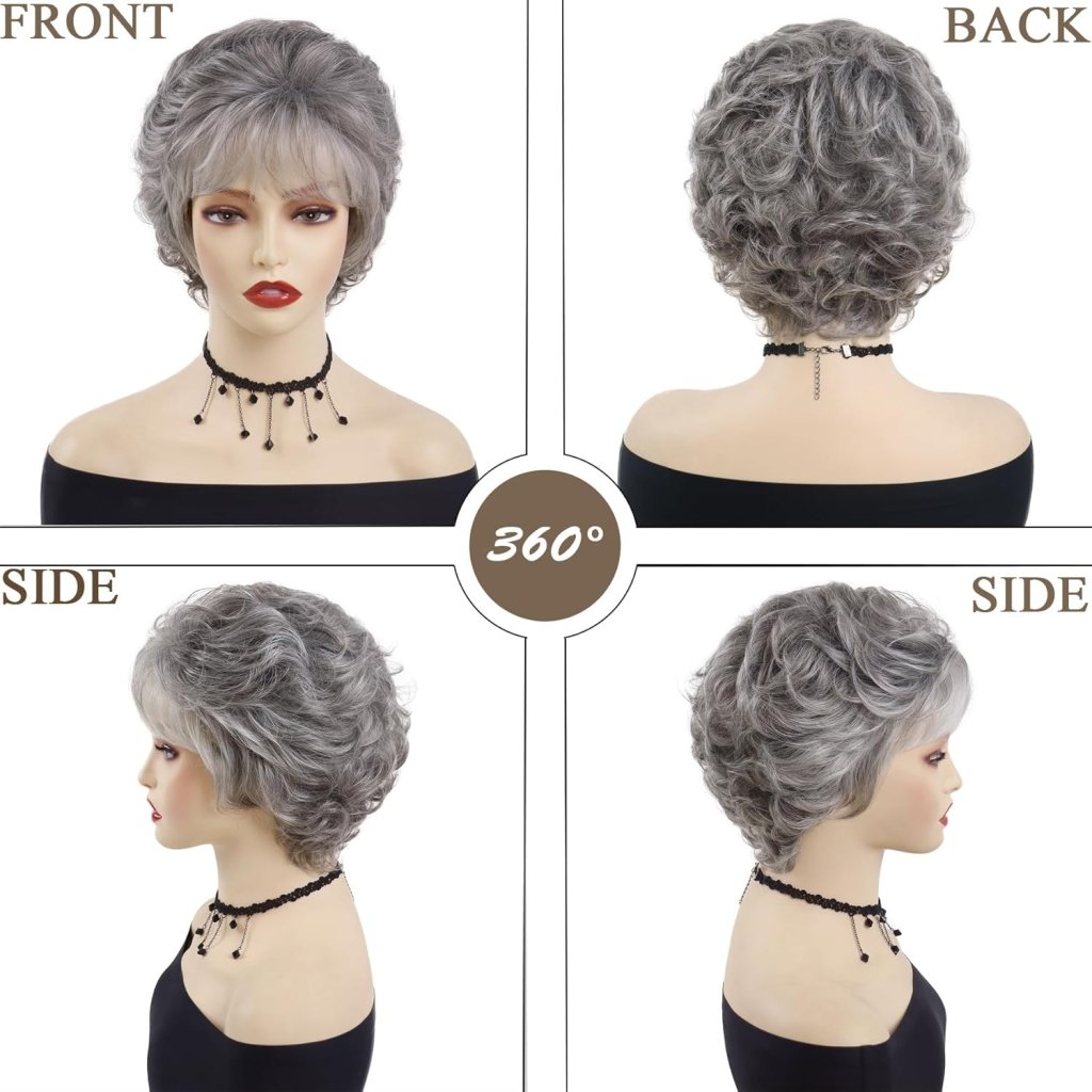 Short Grey Elderly Wigs Curly Wigs for White Women Gray Pixie Cut Wig - Wigtrends