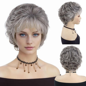 Short Grey Elderly Wigs Curly Wigs for White Women Gray Pixie Cut Wig - Wigtrends