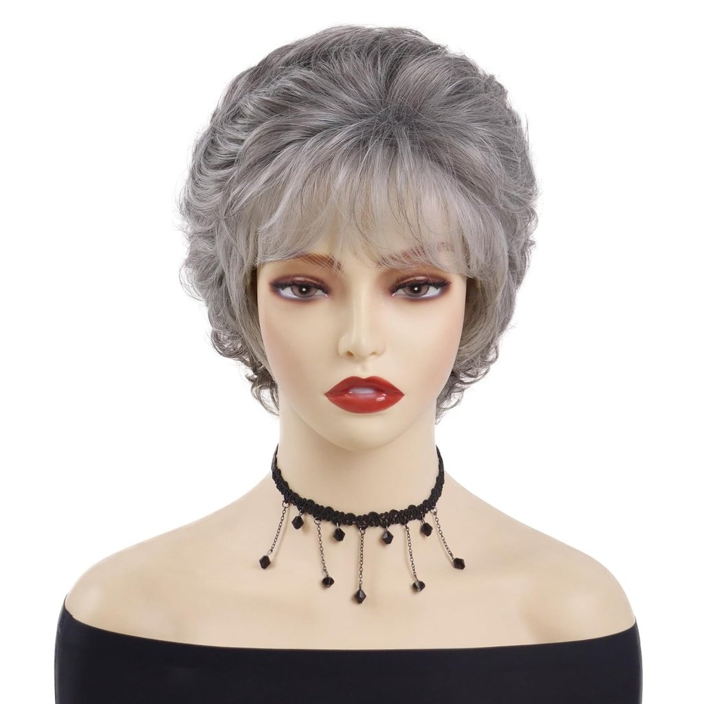 Short Grey Elderly Wigs Curly Wigs for White Women Gray Pixie Cut Wig - Wigtrends