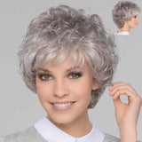 Short Grey Elderly Wigs Curly Wigs for White Women Gray Pixie Cut Wig - Wigtrends