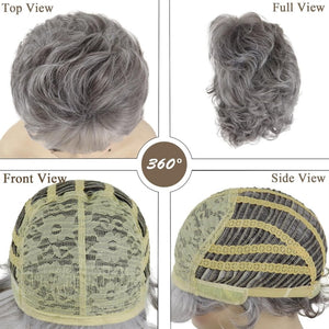 Short Grey Elderly Wigs Curly Wigs for White Women Gray Pixie Cut Wig - Wigtrends