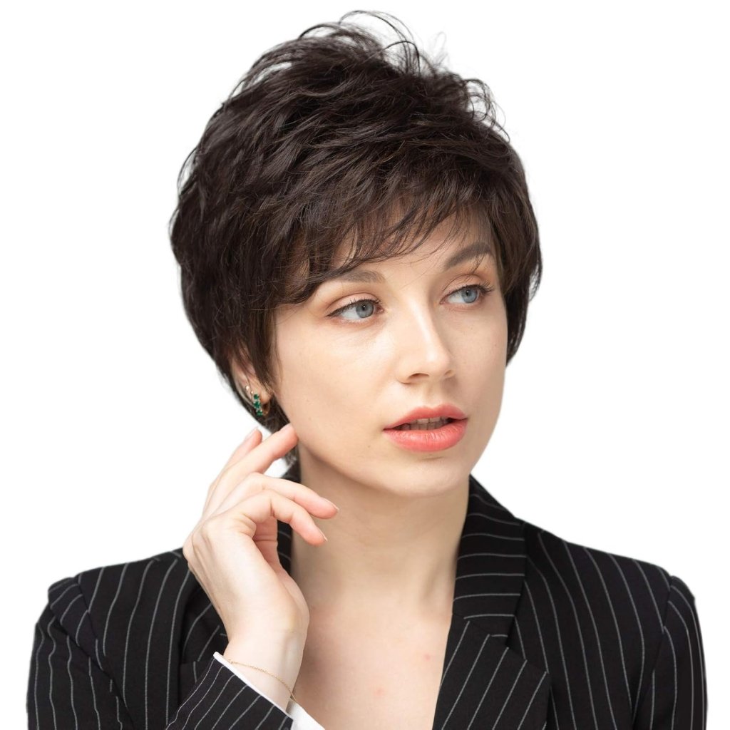 Short Grey Human Hair Wigs for Women Natural Pixie Cut Wig Daily Hair - Wigtrends