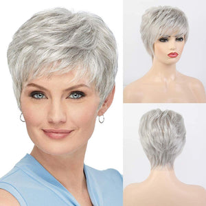 Short Grey Human Hair Wigs for Women Natural Pixie Cut Wig Daily Hair - Wigtrends