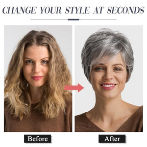 Short Grey Human Hair Wigs for Women Natural Pixie Cut Wig Daily Hair - Wigtrends