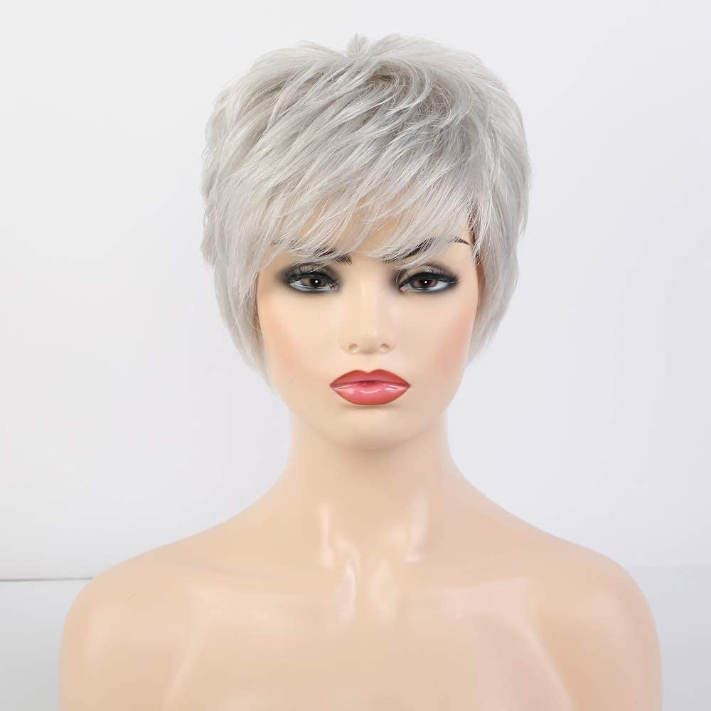 Short Grey Human Hair Wigs for Women Natural Pixie Cut Wig Daily Hair - Wigtrends