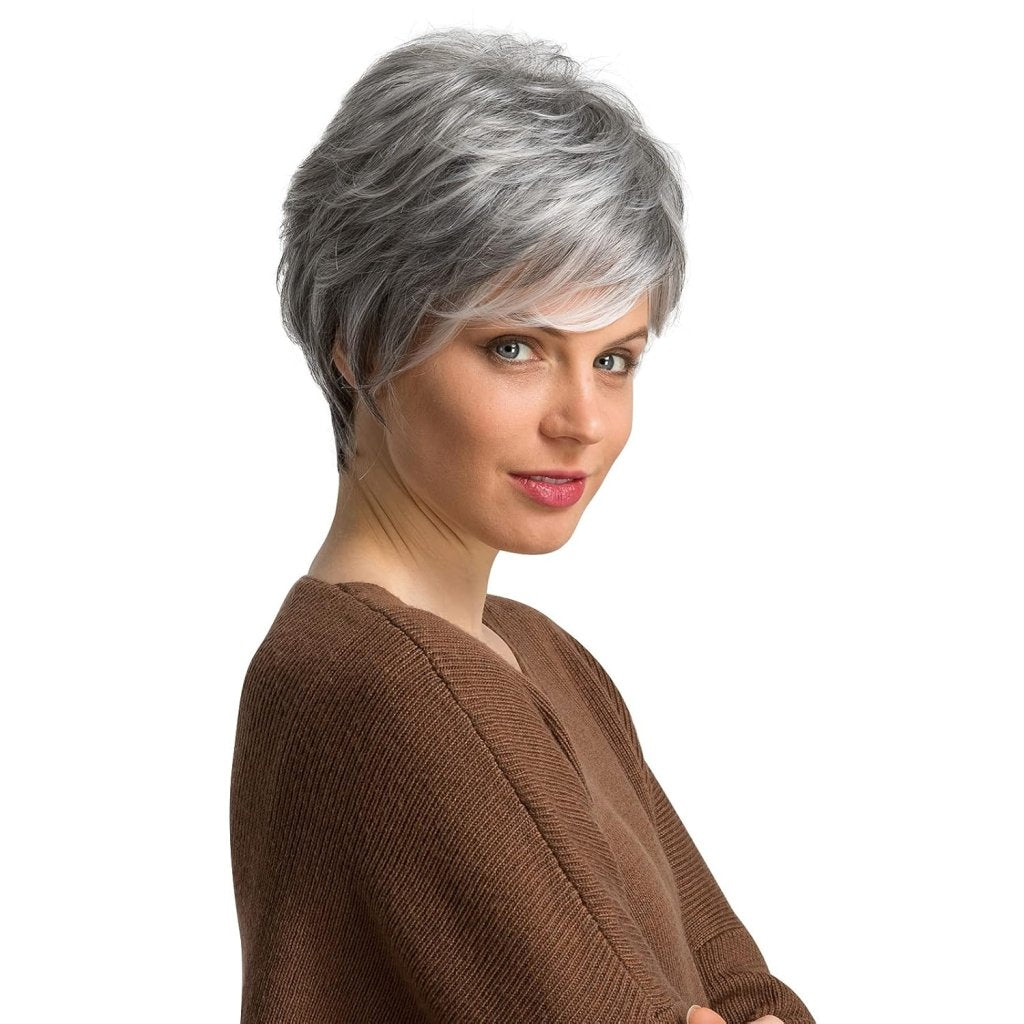 Short Grey Human Hair Wigs for Women Natural Pixie Cut Wig Daily Hair - Wigtrends