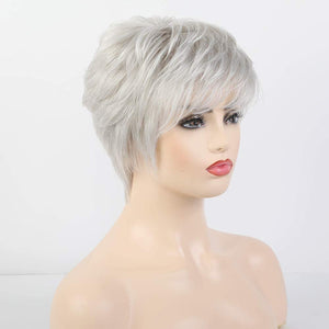 Short Grey Human Hair Wigs for Women Natural Pixie Cut Wig Daily Hair - Wigtrends