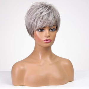 Short Grey Human Hair Wigs for Women Natural Pixie Cut Wig Daily Hair - Wigtrends