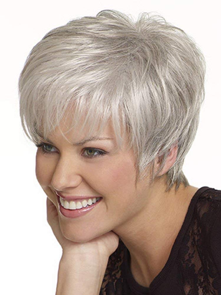 Short Grey Human Hair Wigs for Women Natural Pixie Cut Wig Daily Hair - Wigtrends