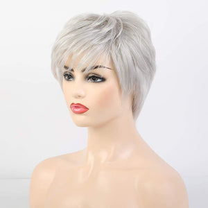 Short Grey Human Hair Wigs for Women Natural Pixie Cut Wig Daily Hair - Wigtrends