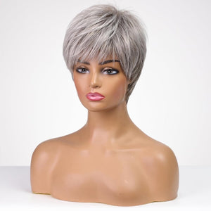 Short Grey Human Hair Wigs for Women Natural Pixie Cut Wig Daily Hair - Wigtrends