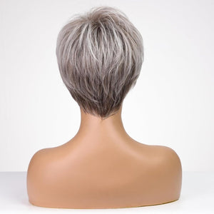 Short Grey Human Hair Wigs for Women Natural Pixie Cut Wig Daily Hair - Wigtrends