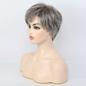 Short Grey Human Hair Wigs for Women Natural Pixie Cut Wig Daily Hair - Wigtrends