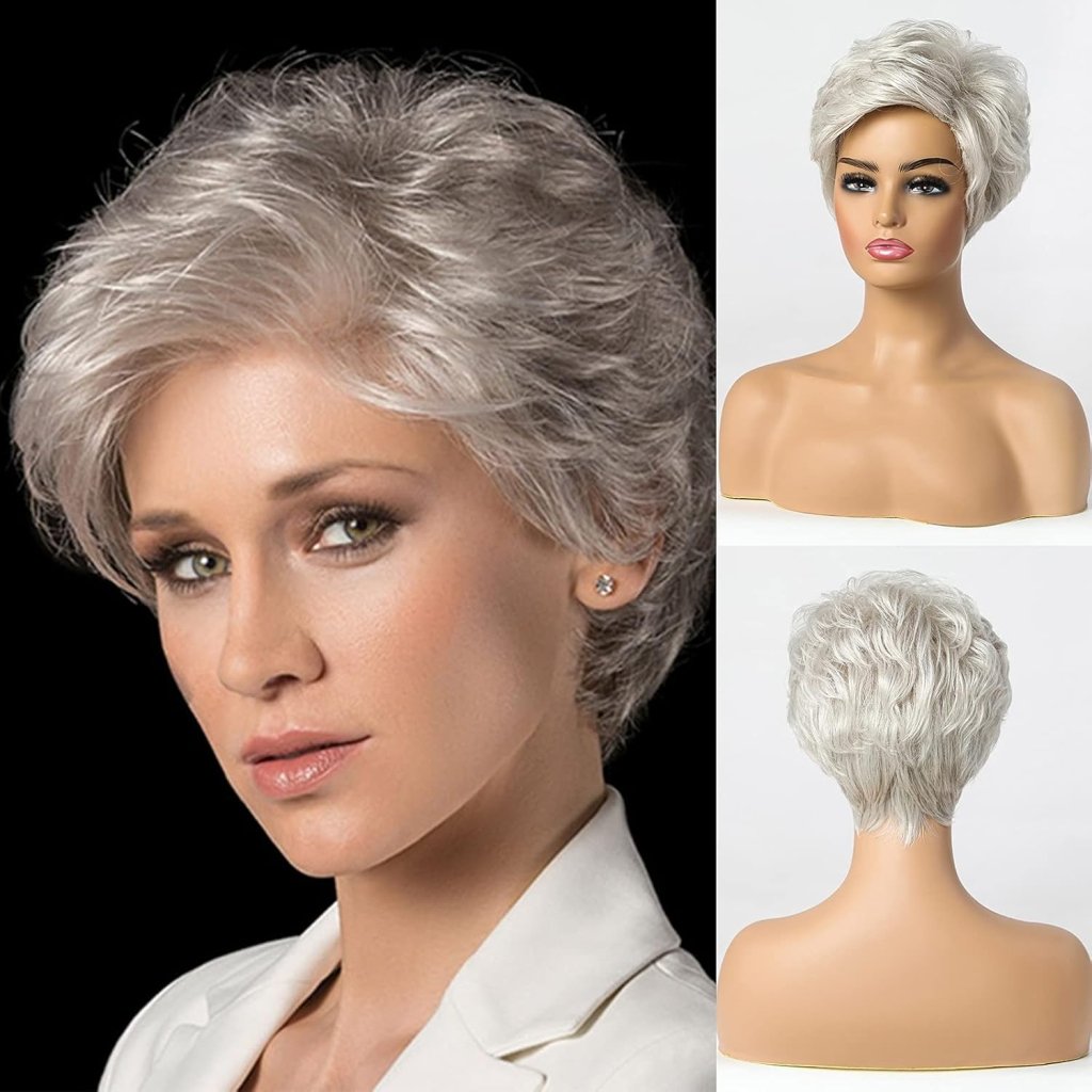 Short Grey Human Hair Wigs for Women Natural Pixie Cut Wig Daily Hair - Wigtrends