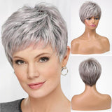 Short Grey Human Hair Wigs for Women Natural Pixie Cut Wig Daily Hair - Wigtrends