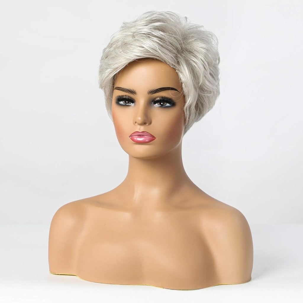 Short Grey Human Hair Wigs for Women Natural Pixie Cut Wig Daily Hair - Wigtrends