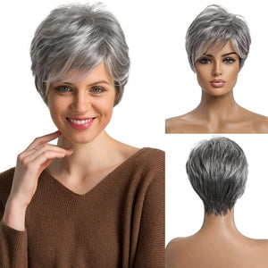 Short Grey Human Hair Wigs for Women Natural Pixie Cut Wig Daily Hair - Wigtrends