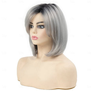 Short Grey Wigs for Women Bob Wig Natural Straight Wig Side Part Hair for Daily Party Cosplay - Wigtrends