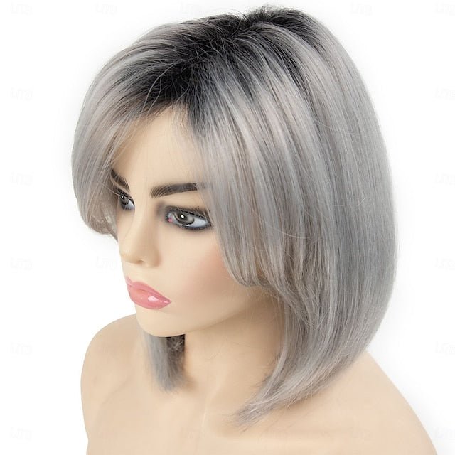 Short Grey Wigs for Women Bob Wig Natural Straight Wig Side Part Hair for Daily Party Cosplay - Wigtrends