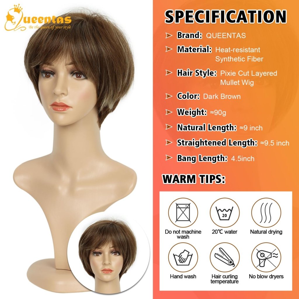 Short Hair Bob Wigs for Women Brown Pixie Cut Human Hair Wigs with Bang - Wigtrends