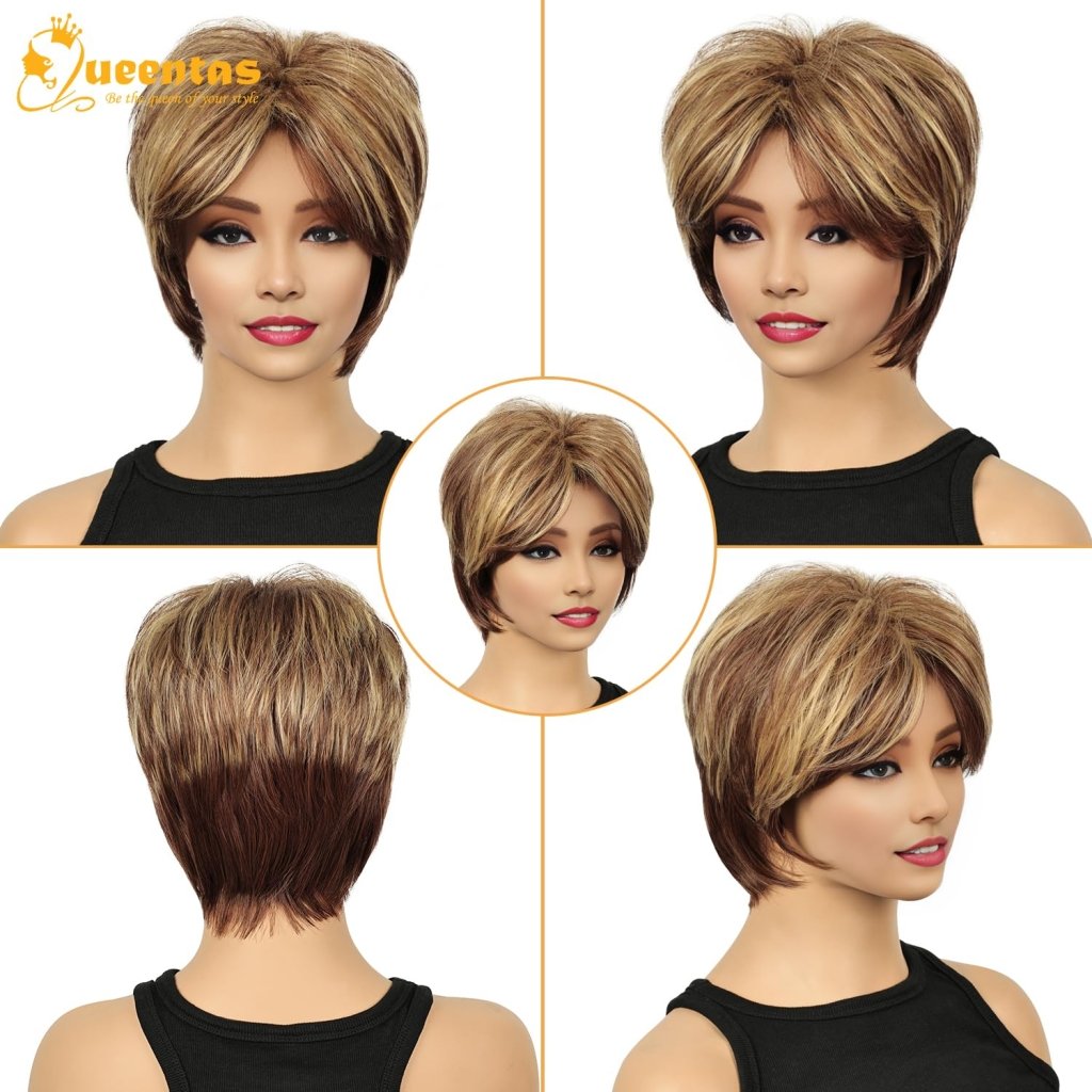 Short Hair Bob Wigs for Women Brown Pixie Cut Human Hair Wigs with Bang - Wigtrends