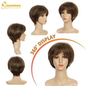 Short Hair Bob Wigs for Women Brown Pixie Cut Human Hair Wigs with Bang - Wigtrends