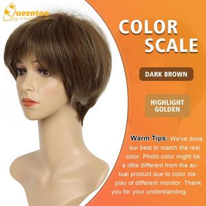 Short Hair Bob Wigs for Women Brown Pixie Cut Human Hair Wigs with Bang - Wigtrends