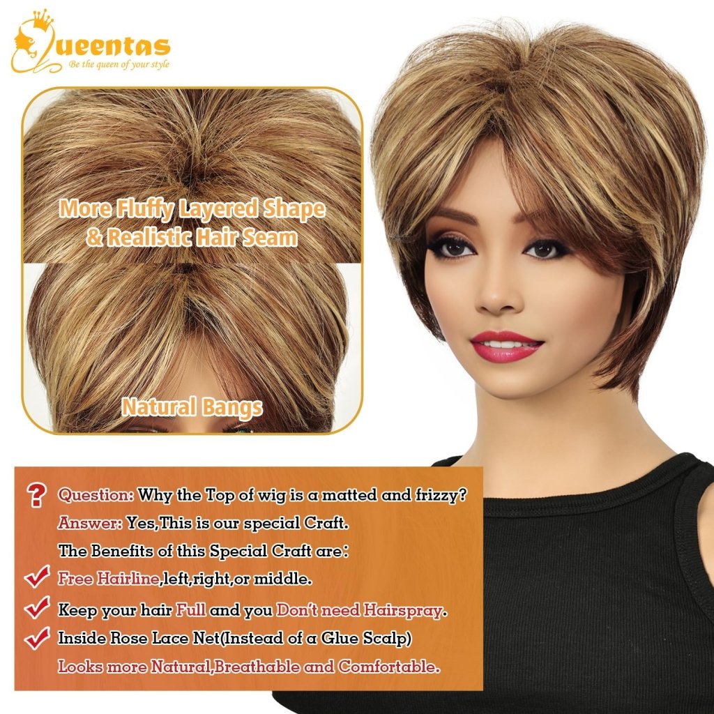 Short Hair Bob Wigs for Women Brown Pixie Cut Human Hair Wigs with Bang - Wigtrends