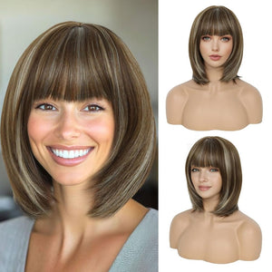 Short Hair Bob Wigs for Women Brown Pixie Cut Human Hair Wigs with Bang - Wigtrends