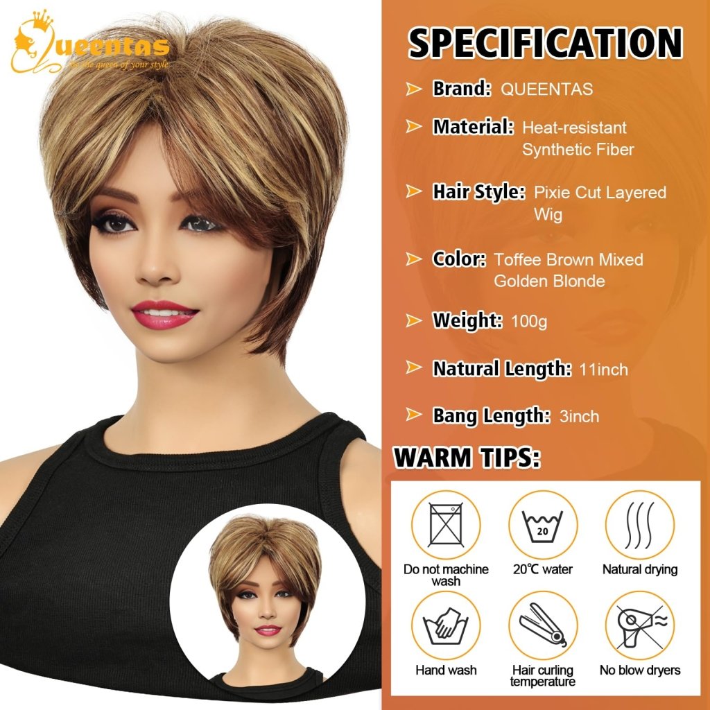 Short Hair Bob Wigs for Women Brown Pixie Cut Human Hair Wigs with Bang - Wigtrends