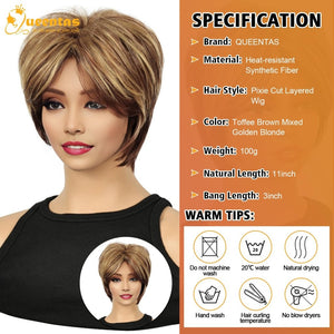 Short Hair Bob Wigs for Women Brown Pixie Cut Human Hair Wigs with Bang - Wigtrends