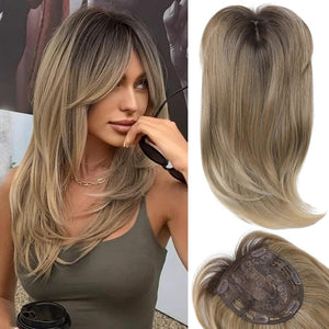 Short Layered Hair Topper with Bangs for Women with Thinning Hair 14 Inch 100% Human Hair Wigs Piece - Wigtrends