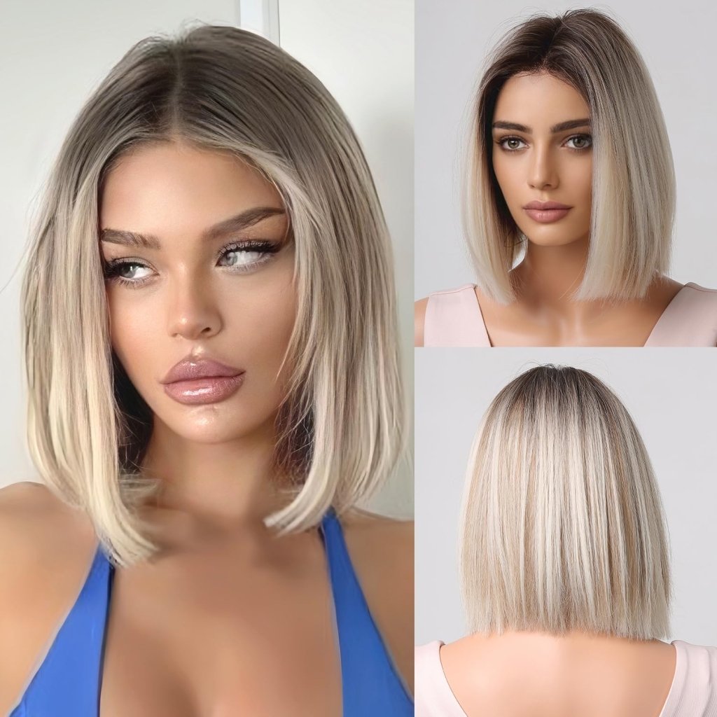 Short Middle Part Salt and Pepper Grey Human Hair Wigs for Women - Wigtrends