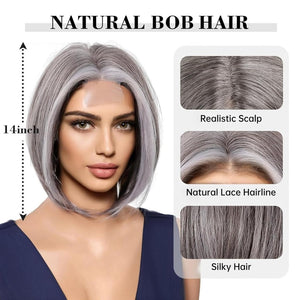 Short Middle Part Salt and Pepper Grey Human Hair Wigs for Women - Wigtrends