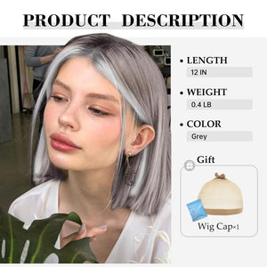 Short Middle Part Salt and Pepper Grey Human Hair Wigs for Women - Wigtrends