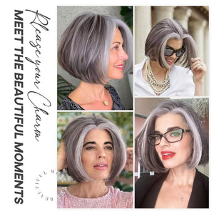 Short Middle Part Salt and Pepper Grey Human Hair Wigs for Women - Wigtrends