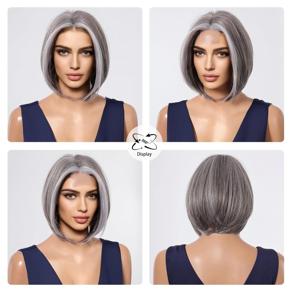 Short Middle Part Salt and Pepper Grey Human Hair Wigs for Women - Wigtrends