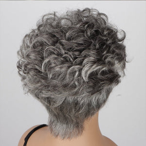 Short Natural Wave Pixie Cut Wig Salt And Pepper Color Human Hair Glueless Grey Wigs - Wigtrends