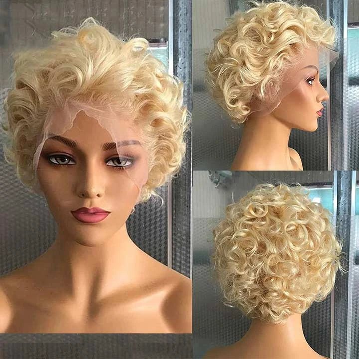 Short Pixie Cut Curly 613 Blond Human Hair - Wigtrends