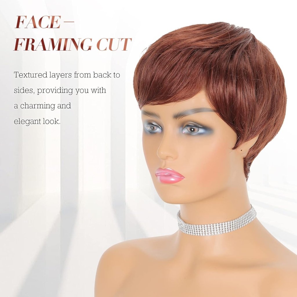 Short Pixie Cut Wigs Human Hair Wigs Coffee Brown Pixie Haircut Wig - Wigtrends