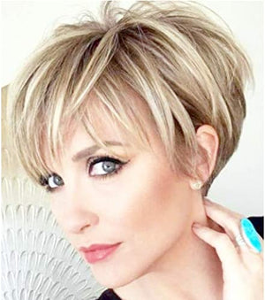 Short Pixie Cut Wigs with Bangs Mix Black Gray Pixie Cut Synthetic Hair Wigs - Wigtrends