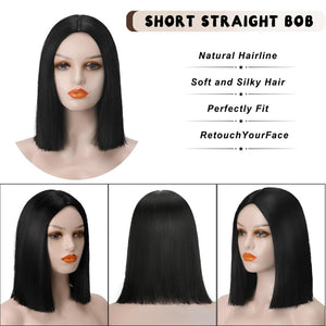 Short Platinum Blonde Bob Wig Silver Blonde Middle Part Straight Bob Wig - Wigtrends