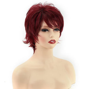 Short Red Pixie Cut Wavy Wigs with Bangs Burgundy Highlight Human Hair Wigs - Wigtrends