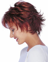 Short Red Pixie Cut Wavy Wigs with Bangs Burgundy Highlight Human Hair Wigs - Wigtrends