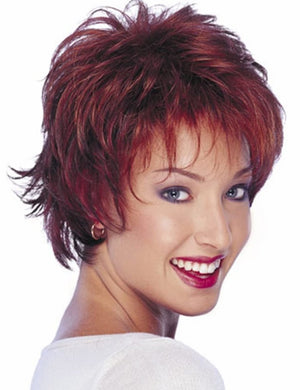 Short Red Pixie Cut Wavy Wigs with Bangs Burgundy Highlight Human Hair Wigs - Wigtrends