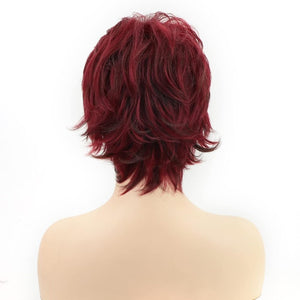 Short Red Pixie Cut Wavy Wigs with Bangs Burgundy Highlight Human Hair Wigs - Wigtrends