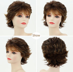 Short Red Pixie Cut Wavy Wigs with Bangs Burgundy Highlight Human Hair Wigs - Wigtrends